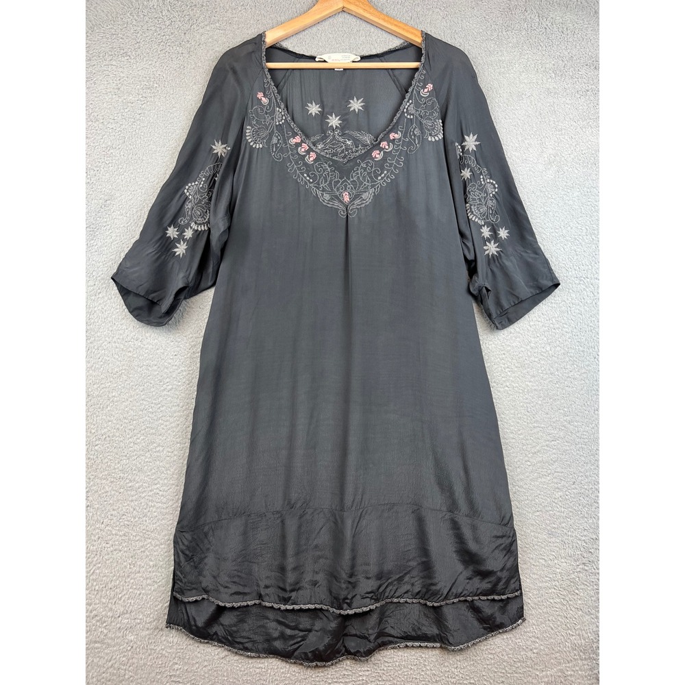Odd Molly Gray Embroidered 100% Cupro Boho Tunic Dress Size 3
